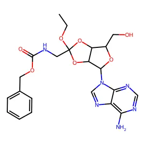 benzyl N-[[4-(6-aminopurin-9-yl)-2-ethoxy-6-(hydroxymethyl)-3a,4,6,6a-tetrahydrofuro[3,4-d][1,3]dioxol-2-yl]methyl]carbamate structure