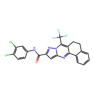 N-(3,4-dichlorophenyl)-7-(trifluoromethyl)-5,6-dihydrobenzo[h]pyrazolo[5,1-b]quinazoline-10-carboxamide structure