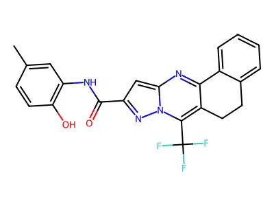 N-(2-hydroxy-5-methylphenyl)-7-(trifluoromethyl)-5,6-dihydrobenzo[h]pyrazolo[5,1-b]quinazoline-10-carboxamide structure
