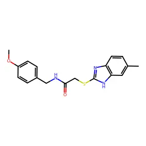 N-(4-methoxybenzyl)-2-[(5-methyl-1H-1,3-benzimidazol-2-yl)sulfanyl]acetamide structure