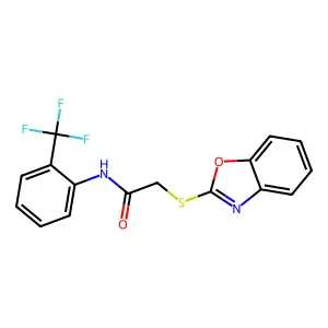 2-(1,3-benzoxazol-2-ylsulfanyl)-N-[2-(trifluoromethyl)phenyl]acetamide structure