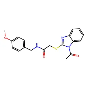 2-(1-acetylbenzimidazol-2-yl)sulfanyl-N-[(4-methoxyphenyl)methyl]acetamide structure