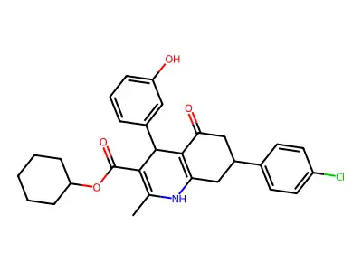 cyclohexyl 7-(4-chlorophenyl)-4-(3-hydroxyphenyl)-2-methyl-5-oxo-1,4,5,6,7,8-hexahydroquinoline-3-carboxylate structure