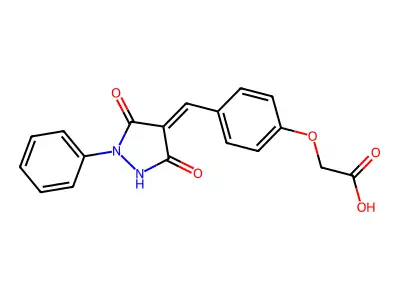 {4-[(E)-(3,5-dioxo-1-phenylpyrazolidin-4-ylidene)methyl]phenoxy}acetic acid structure