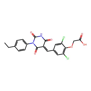 2-[2,6-dichloro-4-[[1-(4-ethylphenyl)-2,4,6-trioxo-1,3-diazinan-5-ylidene]methyl]phenoxy]acetic acid structure