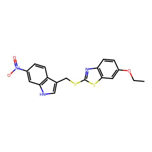 6-ethoxy-2-[(6-nitro-1H-indol-3-yl)methylsulfanyl]-1,3-benzothiazole structure