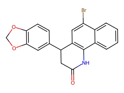 4-(1,3-benzodioxol-5-yl)-6-bromo-3,4-dihydrobenzo[h]quinolin-2(1H)-one structure