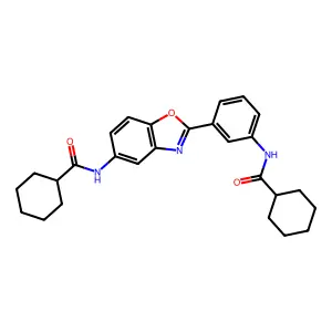 N-[2-[3-(cyclohexanecarbonylamino)phenyl]-1,3-benzoxazol-5-yl]cyclohexanecarboxamide structure