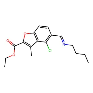 ethyl 5-[(E)-(butylimino)methyl]-4-chloro-3-methyl-1-benzofuran-2-carboxylate structure