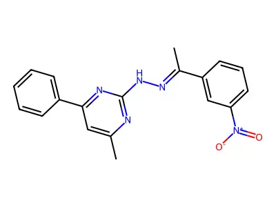 4-methyl-N-[(E)-1-(3-nitrophenyl)ethylideneamino]-6-phenylpyrimidin-2-amine structure