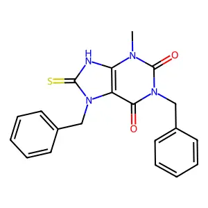 1,7-dibenzyl-8-mercapto-3-methyl-1H-purine-2,6(3H,7H)-dione structure
