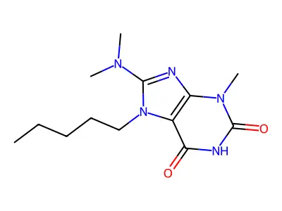 8-(dimethylamino)-3-methyl-7-pentyl-1H-purine-2,6(3H,7H)-dione structure
