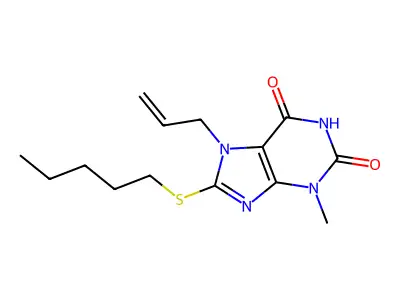 3-Methyl-8-pentylsulfanyl-7-prop-2-enylpurine-2,6-dione structure