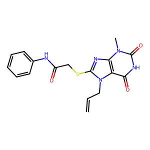 2-(3-methyl-2,6-dioxo-7-prop-2-enylpurin-8-yl)sulfanyl-N-phenylacetamide structure