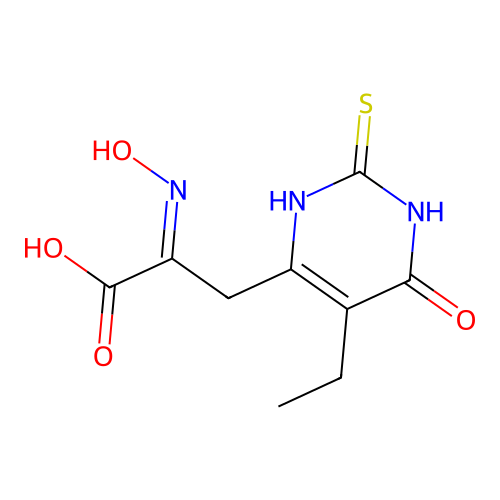 3-(5-ethyl-4-oxo-2-sulfanylidene-1H-pyrimidin-6-yl)-2-hydroxyiminopropanoic acid structure