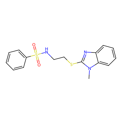 N-{2-[(1-methyl-1H-benzimidazol-2-yl)sulfanyl]ethyl}benzenesulfonamide structure