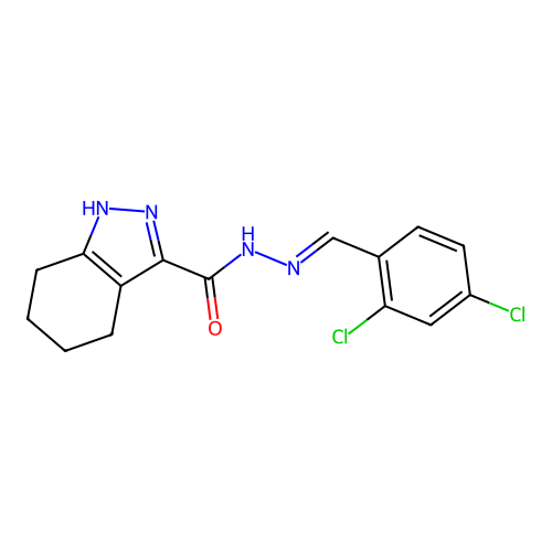 (E)-N'-(2,4-dichlorobenzylidene)-4,5,6,7-tetrahydro-1H-indazole-3-carbohydrazide structure