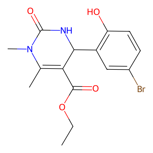ethyl 4-(5-bromo-2-hydroxyphenyl)-1,6-dimethyl-2-oxo-1,2,3,4-tetrahydropyrimidine-5-carboxylate structure