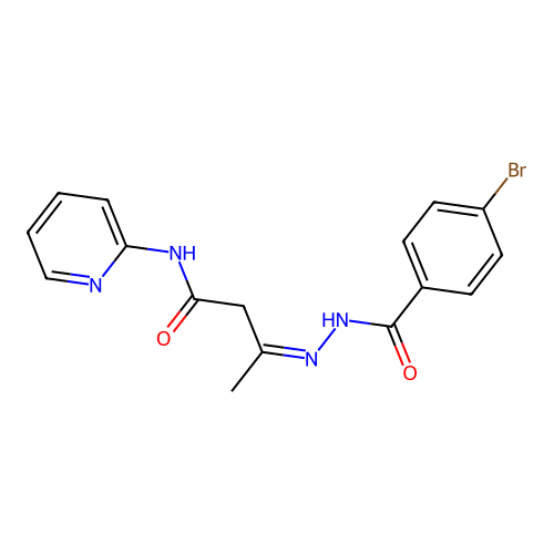 3-[(4-bromobenzoyl)hydrazono]-N-(2-pyridinyl)butanamide structure