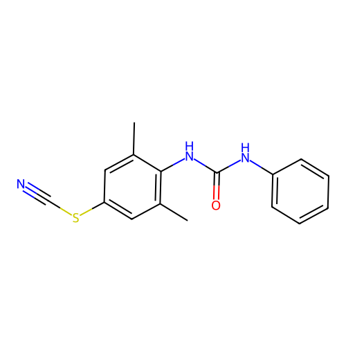 3,5-Dimethyl-4-[(phenylcarbamoyl)amino]phenyl thiocyanate structure