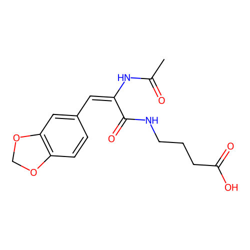 (E)-4-(2-acetamido-3-(benzo[d][1,3]dioxol-5-yl)acrylamido)butanoic acid structure