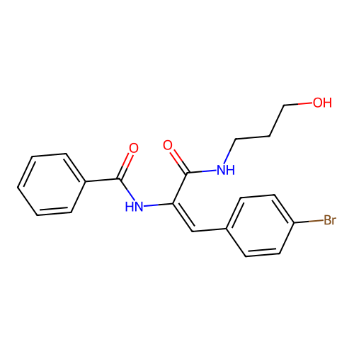 N-(2-(4-bromophenyl)-1-{[(3-hydroxypropyl)amino]carbonyl}vinyl)benzamide structure