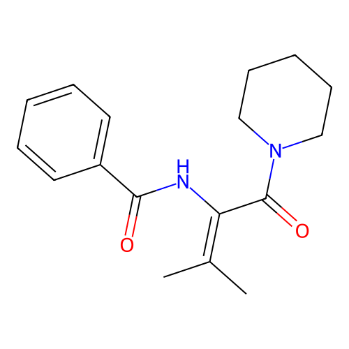 N-(3-methyl-1-oxo-1-(piperidin-1-yl)but-2-en-2-yl)benzamide structure