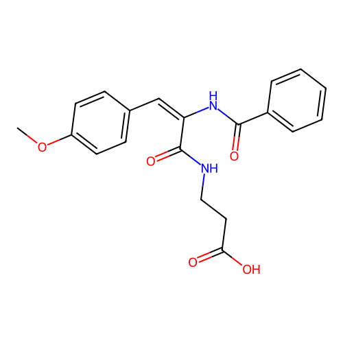 (E)-3-(2-benzamido-3-(4-methoxyphenyl)acrylamido)propanoic acid structure