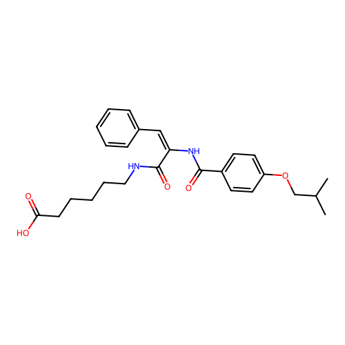 6-({2-[(4-Isobutoxybenzoyl)amino]-3-phenylacryloyl}amino)hexanoic acid structure