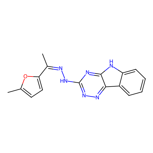 N-[1-(5-methylfuran-2-yl)ethylideneamino]-5H-[1,2,4]triazino[5,6-b]indol-3-amine structure