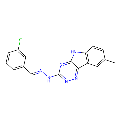 3-chlorobenzaldehyde (8-methyl-5H-[1,2,4]triazino[5,6-b]indol-3-yl)hydrazone structure