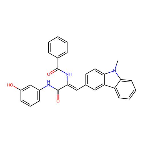 N-[(Z)-3-(3-hydroxyanilino)-1-(9-methylcarbazol-3-yl)-3-oxoprop-1-en-2-yl]benzamide structure