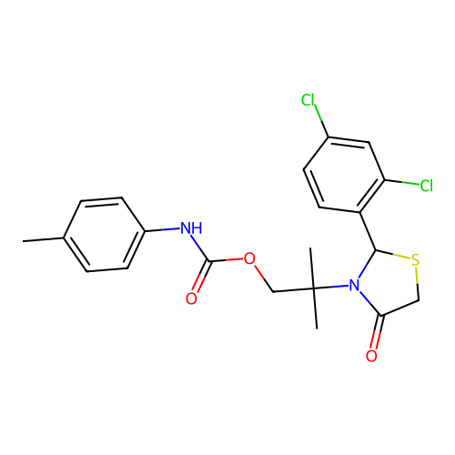 2-(2-(2,4-dichlorophenyl)-4-oxothiazolidin-3-yl)-2-methylpropyl p-tolylcarbamate structure
