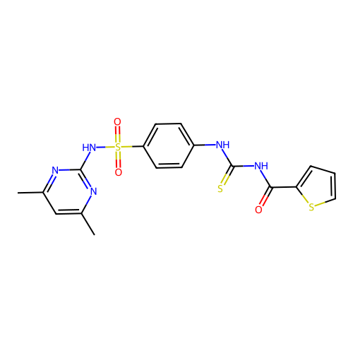 N-((4-(N-(4,6-dimethylpyrimidin-2-yl)sulfamoyl)phenyl)carbamothioyl)thiophene-2-carboxamide structure