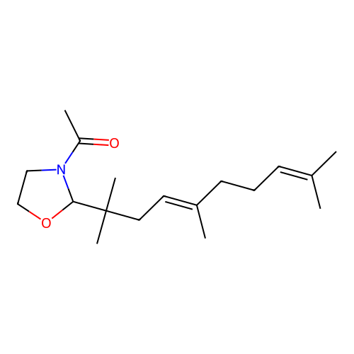 1-[2-[(4E)-2,5,9-trimethyldeca-4,8-dien-2-yl]-1,3-oxazolidin-3-yl]ethanone structure