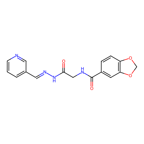 N-[2-oxo-2-[(2E)-2-(pyridin-3-ylmethylidene)hydrazinyl]ethyl]-1,3-benzodioxole-5-carboxamide structure