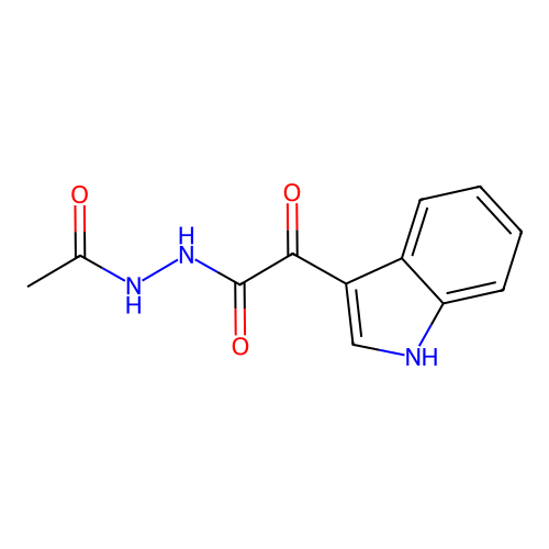 N'-acetyl-2-(1H-indol-3-yl)-2-oxoacetohydrazide structure