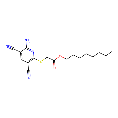 Octyl 2-(6-amino-3,5-dicyano-2-pyridylthio)acetate structure
