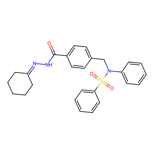 N-{4-[(2-cyclohexylidenehydrazinyl)carbonyl]benzyl}-N-phenylbenzenesulfonamide structure
