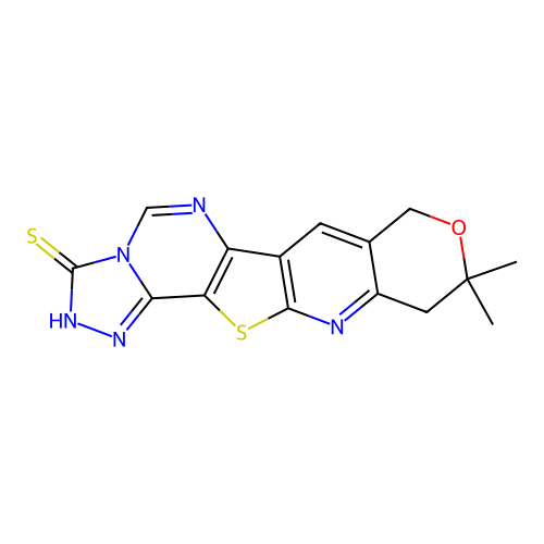 10,10-dimethyl-10,11-dihydro-8H-pyrano[3'',4'':5',6']pyrido[3',2':4,5]thieno[2,3-e][1,2,4]triazolo[4,3-c]pyrimidine-3(2H)-thione structure