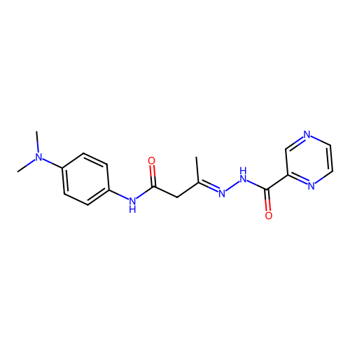 N-(4-Dimethylamino-phenyl)-3-[(pyrazine-2-carbonyl)-hydrazono]-butyramide structure