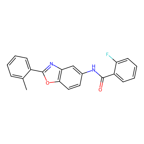 2-fluoro-N-[2-(2-methylphenyl)-1,3-benzoxazol-5-yl]benzamide structure