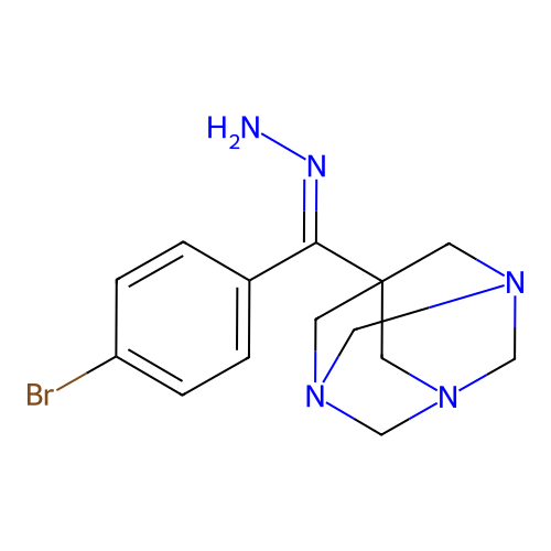 [4-Bromo-alpha-(1,3,5-triazaadamantan-7-yl)benzylidene]hydrazine structure