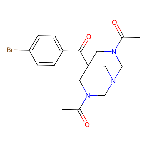 1-[7-Acetyl-5-(4-bromo-benzoyl)-1,3,7-triaza-bicyclo[3.3.1]non-3-yl]-ethanone structure