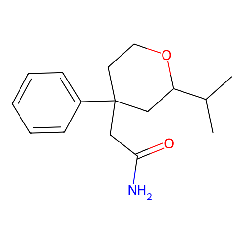 2-(2-isopropyl-4-phenyltetrahydro-2H-pyran-4-yl)acetamide structure