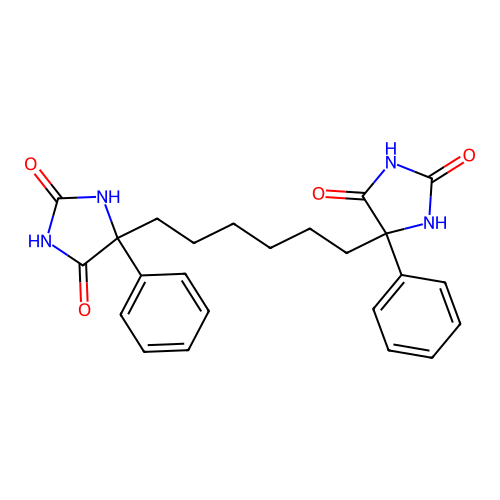 5,5'-(Hexane-1,6-diyl)bis(5-phenylimidazolidine-2,4-dione) structure