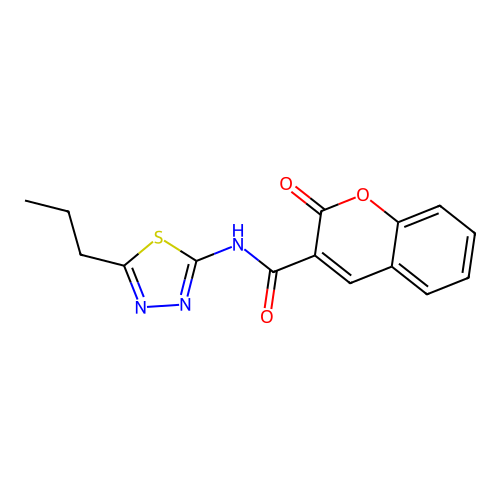 2-oxo-N-(5-propyl-1,3,4-thiadiazol-2-yl)-2H-chromene-3-carboxamide structure