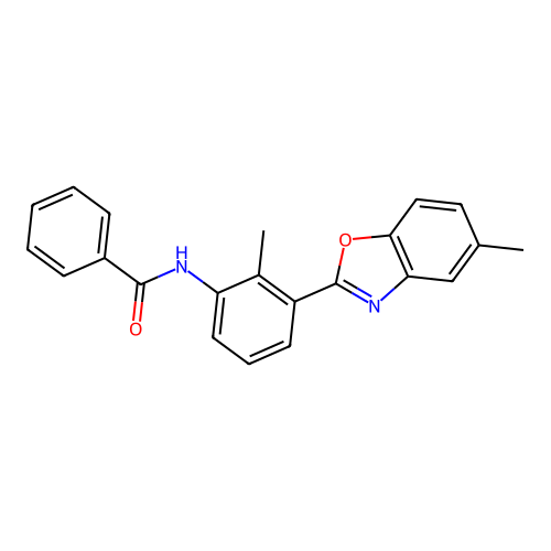 N-[2-methyl-3-(5-methyl-1,3-benzoxazol-2-yl)phenyl]benzamide structure