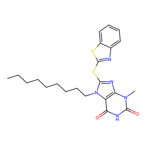 8-(Benzothiazol-2-ylsulfanyl)-3-methyl-7-nonyl-3,7-dihydro-purine-2,6-dione structure