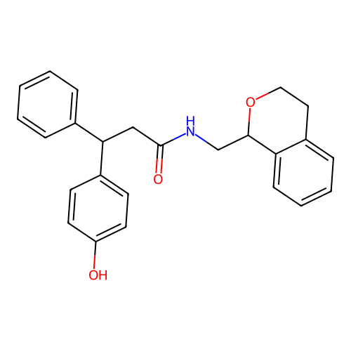 N-(3,4-dihydro-1H-isochromen-1-ylmethyl)-3-(4-hydroxyphenyl)-3-phenylpropanamide structure